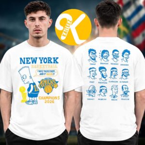 New Yorks Knicks Bart Simpson Celebrates Champions NBA 2026 Art By Andrew Kuo Two Sided Unisex T-Shirt