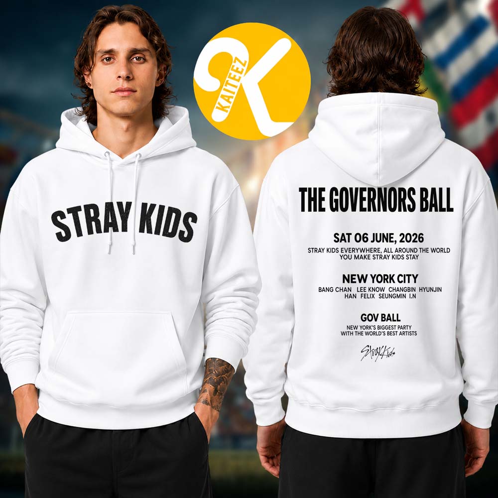 Stray Kids Event Tee Merch At Gov Ball In NYC On June 6 2026 White Unisex Hoodie Shirt Stray Kids Event Tee Merch At Gov Ball In NYC On June 6 2026 White Unisex Hoodie Shirt