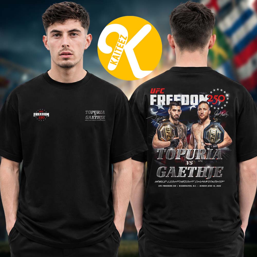 UFC Freedom 250 Merch Topuria Vs Gaethje World Lighweight Champions Two Sided Unisex T-Shirt UFC Freedom 250 Merch Topuria Vs Gaethje World Lighweight Champions Two Sided Unisex T-Shirt