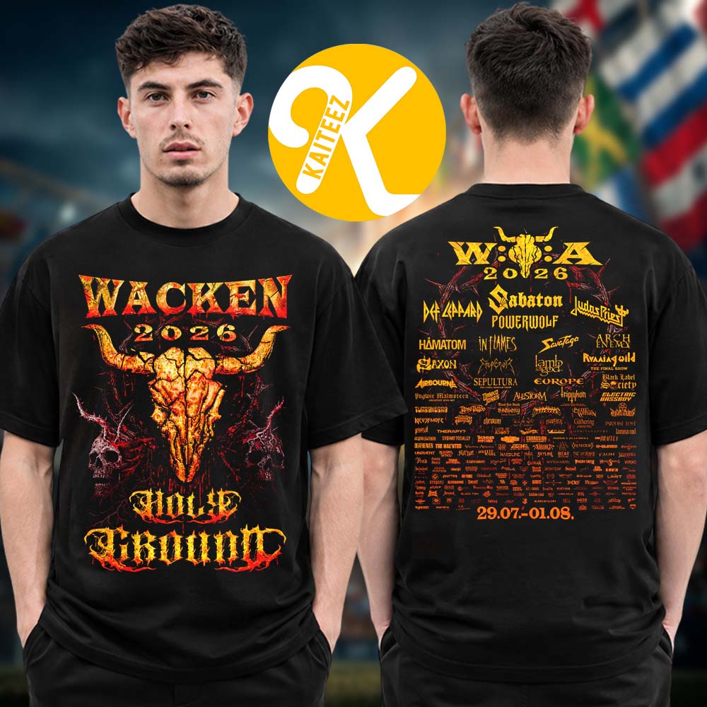 Wacken 2026 Music Festival Merch In Wacken DE On July 29 August 1 2026 Holy Ground Line Up Two Sided Unisex T-Shirt Wacken 2026 Music Festival Merch In Wacken DE On July 29 August 1 2026 Holy Ground Line Up Two Sided Unisex T-Shirt