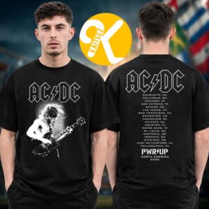 ACDC Merch PWR Up North America Tour 2026 Angus Electric Tour Dates Two Sided Unisex T-Shirt