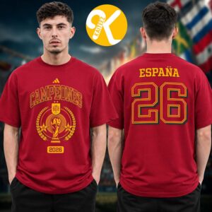 Campeones Espana Spain National Team 2026 FIFA World Cup Champions Trophy Red Two Sided Unisex T Shirt