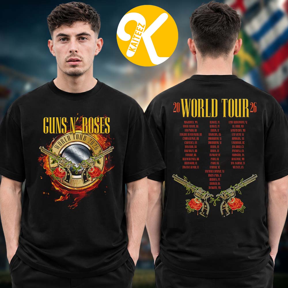 Guns N Roses Merch World Tour 2026 US Dates Admat Two Sided Unisex T-Shirt Guns N Roses Merch World Tour 2026 US Dates Admat Two Sided Unisex T-Shirt