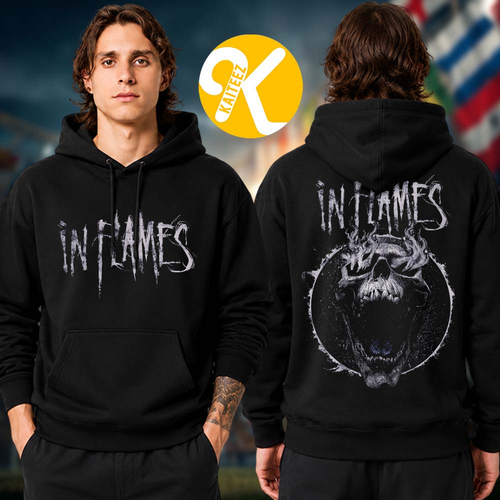 In Flames Merch European Tour 2026 Screaming Skull Two Sided Unisex Hoodie Shirt In Flames Merch European Tour 2026 Screaming Skull Two Sided Unisex Hoodie Shirt