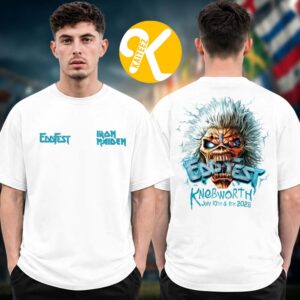 Iron Maiden Exclusive Tee EddFest 2026 Merch At Knebworth Park On July 10 11 2026 Eddie Head White Two Sided Unisex T-Shirt