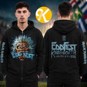 Iron Maiden Exclusive Tee EddFest 2026 Merch At Knebworth Park On July 10 11 2026 Eddie Head Zip Up Hoodie