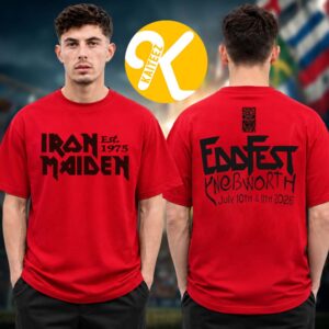 Iron Maiden Exclusive Tee EddFest 2026 Merch At Knebworth Park On July 10 11 2026 Est 1975 Logo Red Two Sided Unisex T-Shirt