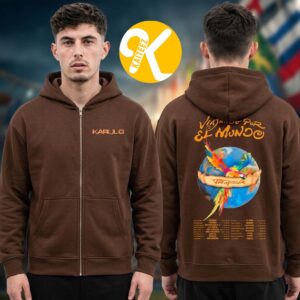 Karol G Merch Viajando Por El Mundo Tropitour 2026 Logo Brown Zip Up Hoodie