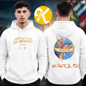Karol G Merch Viajando Por El Mundo Tropitour 2026 Logo White Two Sided Unisex Hoodie Shirt