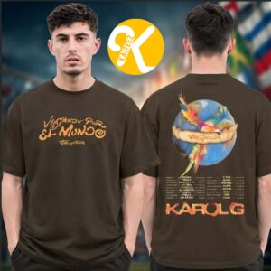 Karol G Merch Viajando Por El Mundo Tropitour 2026 Tour Dates White Two Sided Unisex T-Shirt