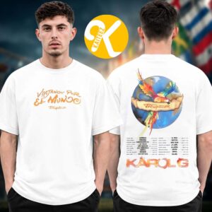 Karol G Merch Viajando Por El Mundo Tropitour 2026 Tour Dates White Two Sided Unisex T-Shirt