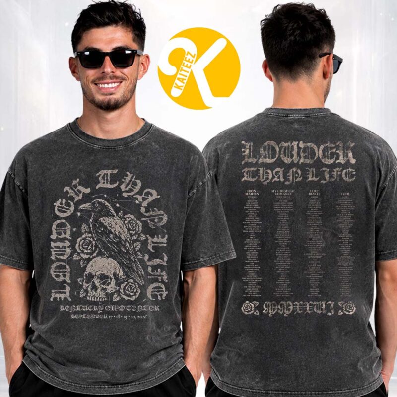 Louder Than Life Festival 2026 Merch At Kentucky Expo Center In Louisville KY On September 17 18 19 20 2026 Sitting Crow Line Up Two Sided Washed T Shirt