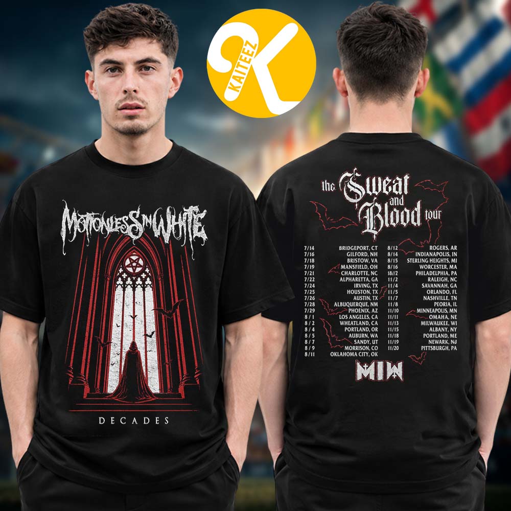 Motionless In White Merch The Sweat And Blood Tour 2026 Decades Tour Dates Two Sided Unisex T-Shirt Motionless In White Merch The Sweat And Blood Tour 2026 Decades Tour Dates Two Sided Unisex T-Shirt