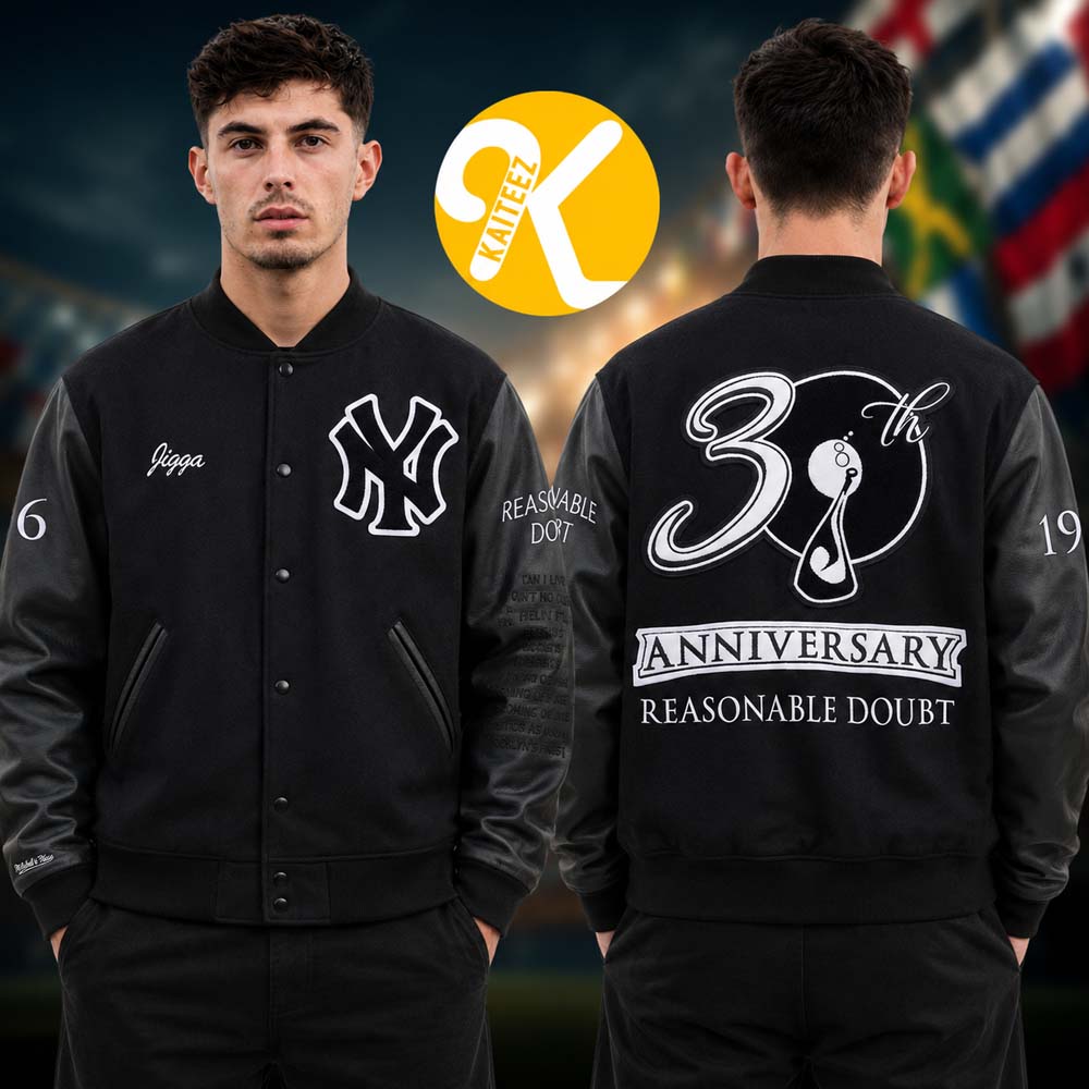 New York Yankees x Jay Z Reasonable Doubt x Mitchell And Ness Black Baseball Jacket New York Yankees x Jay Z Reasonable Doubt x Mitchell And Ness Black Baseball Jacket