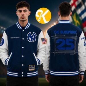New York Yankees x Jay Z Reasonable Doubt x Mitchell And Ness Blue And White Baseball Jacket