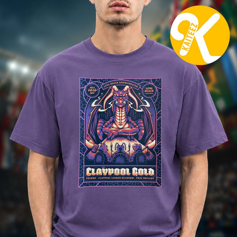 Primus The Claypool Gold Tour 2026 At Long Beach Amphitheater In Long Beach CA On July 3 2026 Unisex T-Shirt Primus The Claypool Gold Tour 2026 At Long Beach Amphitheater In Long Beach CA On July 3 2026 Unisex T-Shirt