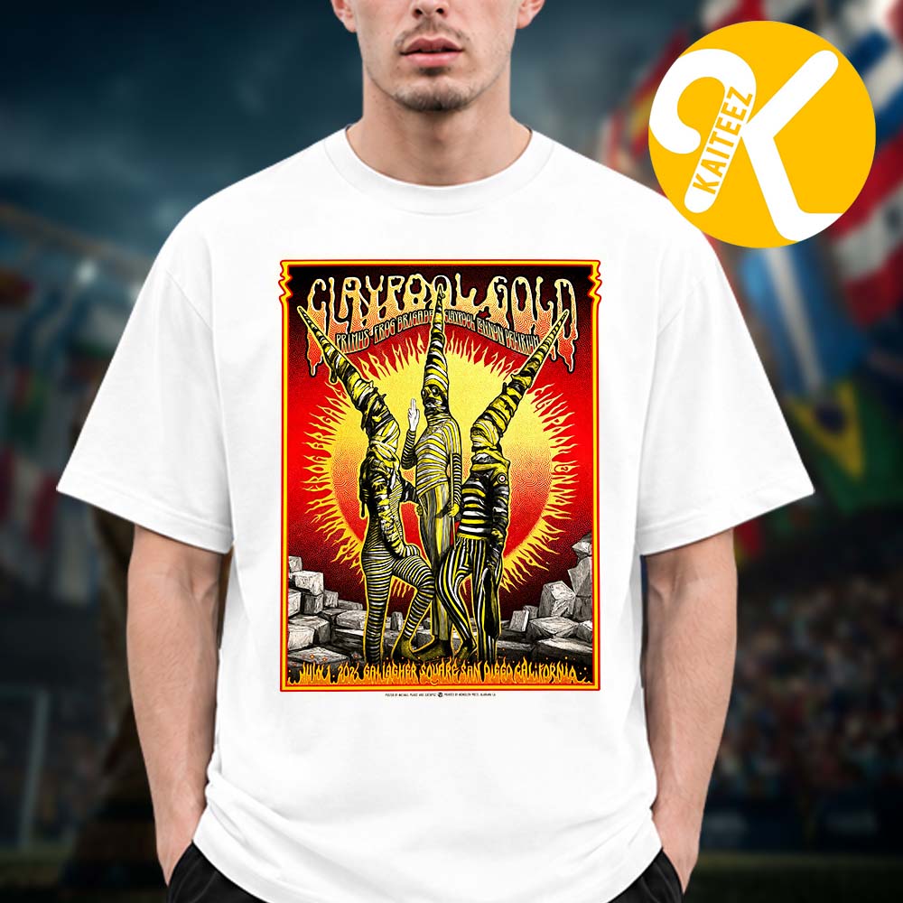 Primus The Claypool Gold Tour 2026 San Diego CA At Gallagher Square In San Diego CA On July 1 2026 Unisex T-Shirt Primus The Claypool Gold Tour 2026 San Diego CA At Gallagher Square In San Diego CA On July 1 2026 Unisex T-Shirt