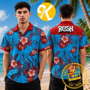 Rush Red Flowers On Blue Summer Hawaiian Shirt