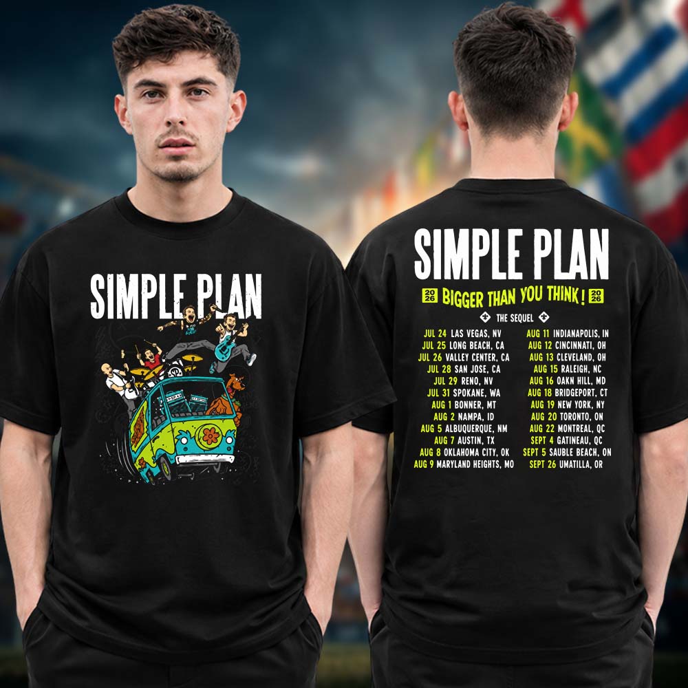Simple Plan Merch The Bigger Than You Think US Tour 2026 Tour Band With Scooby Doo On Bus Tour Dates Two Sided Unisex T-Shirt Simple Plan Merch The Bigger Than You Think US Tour 2026 Tour Band With Scooby Doo On Bus Tour Dates Two Sided Unisex T-Shirt