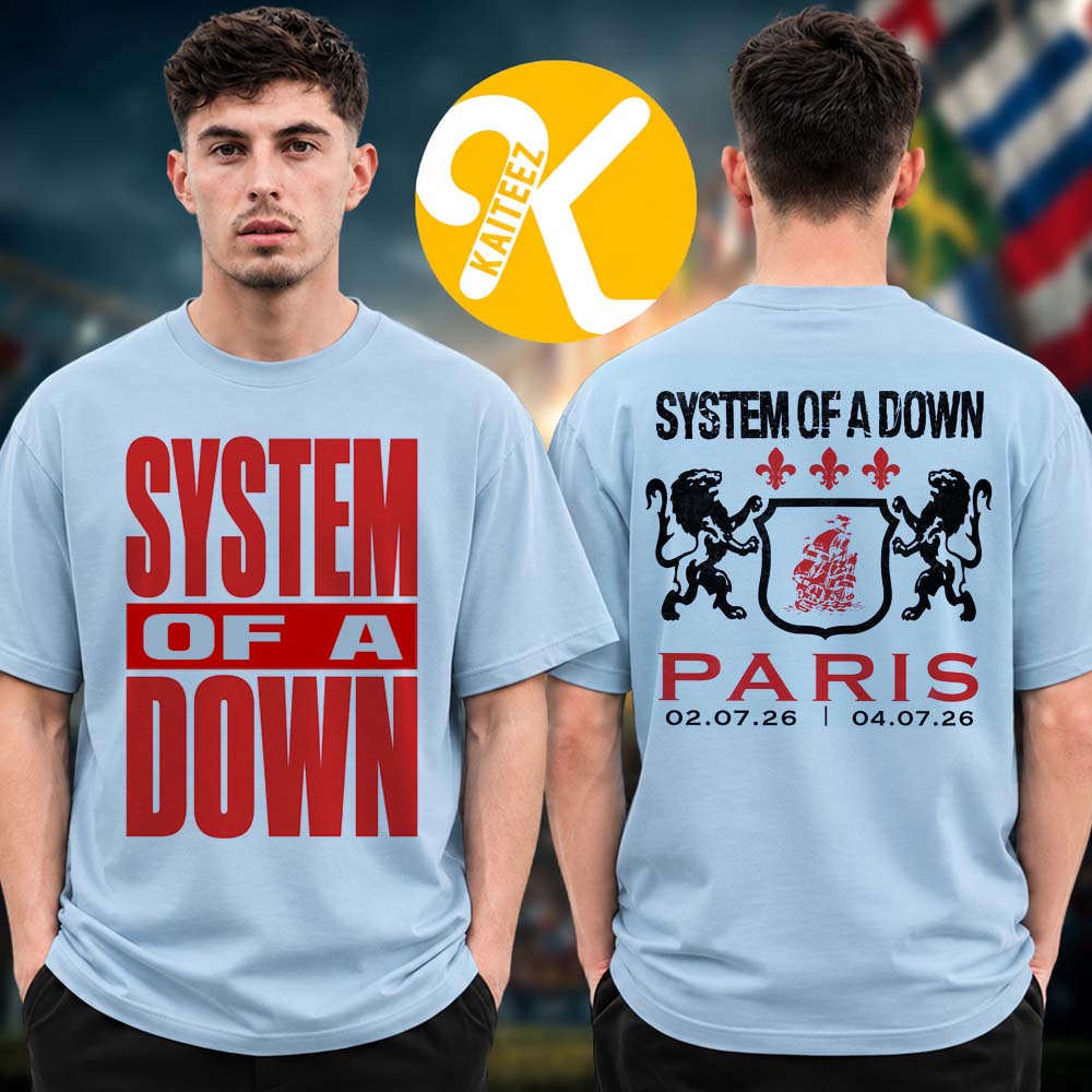System Of A Down Exclusive Paris France Tee Pop Up Shop Merch European And UK Stadium Tour 2026 On July 2 4 2026 Light Blue Two Sided Unisex T-Shirt System Of A Down Exclusive Paris France Tee Pop Up Shop Merch European And UK Stadium Tour 2026 On July 2 4 2026 Light Blue Two Sided Unisex T-Shirt