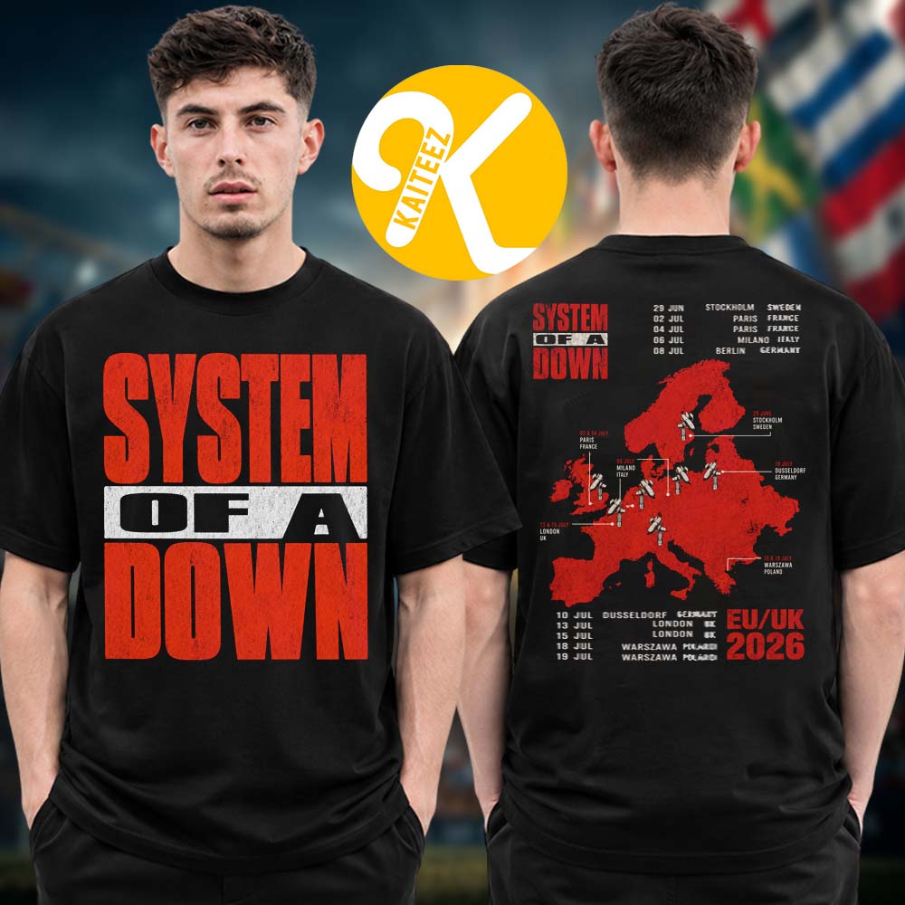 System Of A Down SOAD Merch EU And UK Tour 2026 Road Map Tour Dates Two Sided Unisex T-Shirt System Of A Down SOAD Merch EU And UK Tour 2026 Road Map Tour Dates Two Sided Unisex T-Shirt