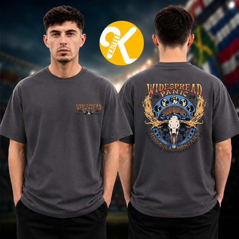 Widespread Panic Event Tee By KC Cowan At Kettlehouse Amphitheater In Misoula Montana On July 7 8 2026 Two Sided Unisex T-Shirt Widespread Panic Event Tee By KC Cowan At Kettlehouse Amphitheater In Misoula Montana On July 7 8 2026 Two Sided Unisex T-Shirt