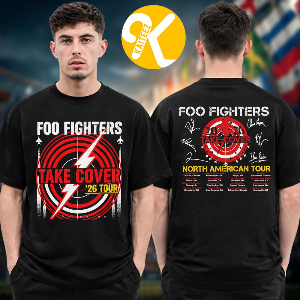 Foo Fighters Merch Take Cover Tour 2026 North American Tour Dates Two Sided Unisex T-Shirt Foo Fighters Merch Take Cover Tour 2026 North American Tour Dates Two Sided Unisex T-Shirt