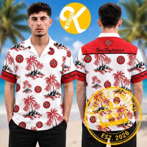 Foo Fighters Red Palm Tree Tropical Vibes Summer Hawaiian Shirt