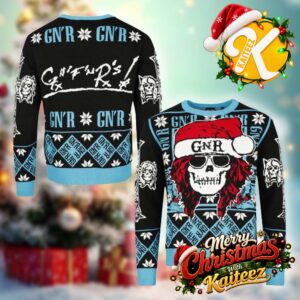 Guns N Roses Skull Logo Snowflakes Pattern Blue Ugly Sweater