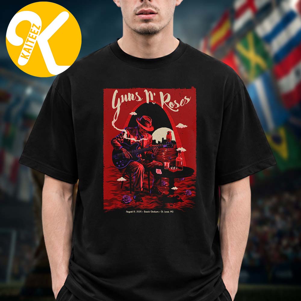 Guns N Roses St Louis MO Event Poster At Busch Stadium In St Louis MO On August 16 2026 Unisex T-Shirt Guns N Roses St Louis MO Event Poster At Busch Stadium In St Louis MO On August 16 2026 Unisex T-Shirt