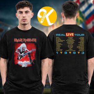 Iron Maiden Merch IM50 A Real Live Tour 1993 Tour Dates Two Sided Unisex T-Shirt