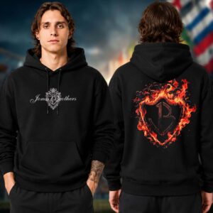 Jonas Brothers Merch Burning Up All Over Again Tour 2026 Flame Crest Two Sided Unisex Hoodie