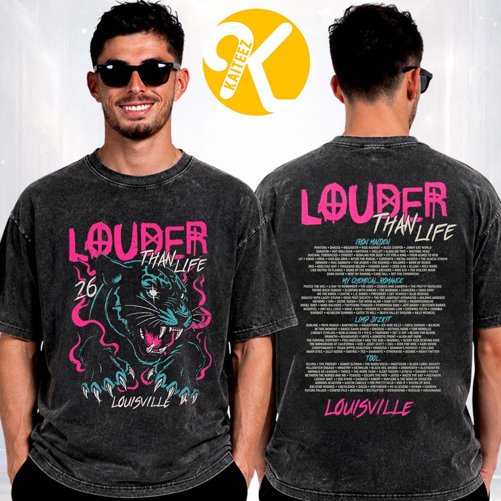 Louder Than Life Festival 2026 Merch At Kentucky Expo Center In Louisville KY On September 17 18 19 20 2026 Blue Panther Line Up Two Sided Washed T-Shirt Louder Than Life Festival 2026 Merch At Kentucky Expo Center In Louisville KY On September 17 18 19 20 2026 Blue Panther Line Up Two Sided Washed T-Shirt