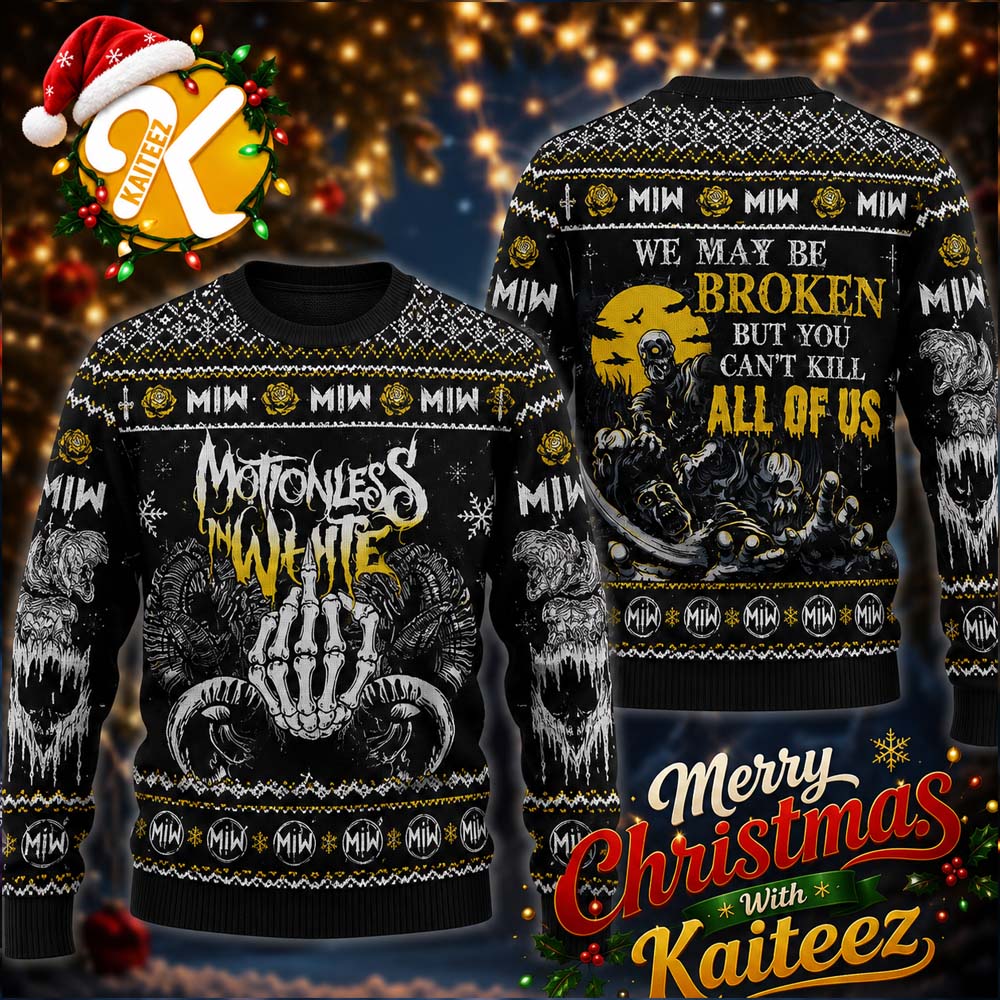 Motionless In White We Maybe Broken But You Can’t Kill All Of Us Yellow Art Ugly Sweater Motionless In White We Maybe Broken But You Can’t Kill All Of Us Yellow Art Ugly Sweater