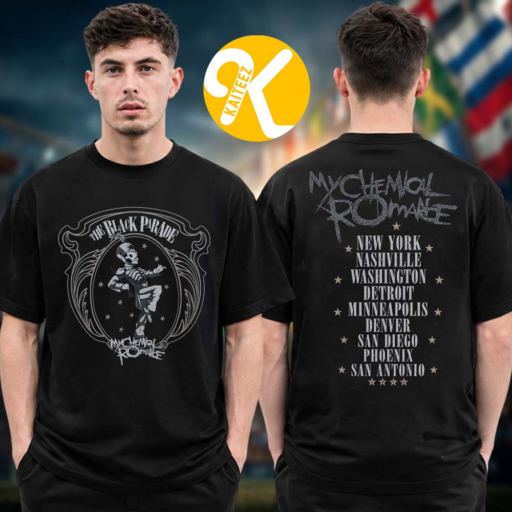 My Chemical Romance Merch The Black Parade 2026 Tour North America Skeleton City Tour Two Sided Unisex T-Shirt My Chemical Romance Merch The Black Parade 2026 Tour North America Skeleton City Tour Two Sided Unisex T-Shirt
