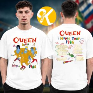 Queen Merch A Kind Of Magic Vintage White Tour Two Sided Unisex T-Shirt