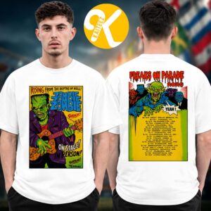 Rob Zombie Merch Freaks On Parade Tour 2026 Rising On Stage Tour Dates Two Sided Unisex T-Shirt
