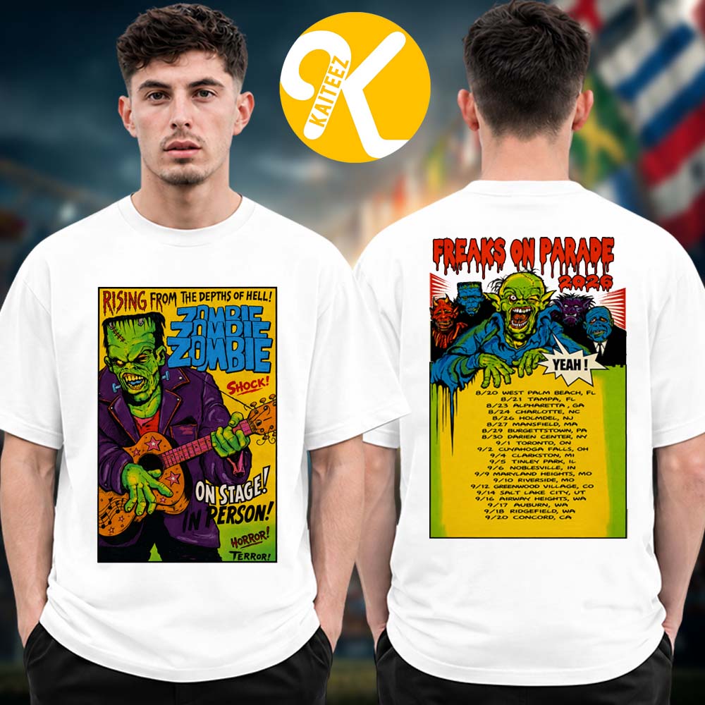 Rob Zombie Merch Freaks On Parade Tour 2026 Rising On Stage Tour Dates Two Sided Unisex T-Shirt Rob Zombie Merch Freaks On Parade Tour 2026 Rising On Stage Tour Dates Two Sided Unisex T-Shirt