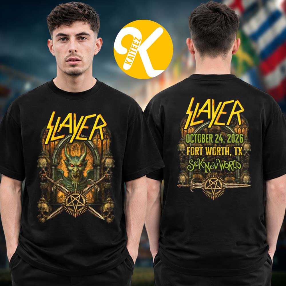 Slayer Merch Sick New World 2026 Festival Event Two Sided Unisex T-Shirt Slayer Merch Sick New World 2026 Festival Event Two Sided Unisex T-Shirt