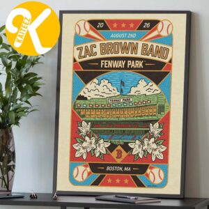 Zac Brown Band Boston MA Event Poster At Fenway Park In Boston MA On August 2 2026 Home Decor Poster Canvas
