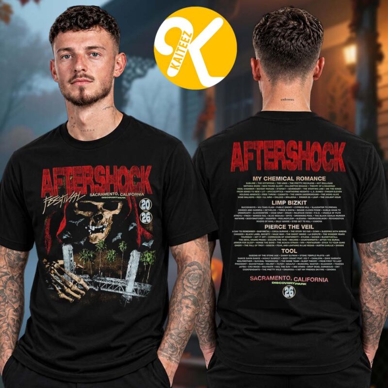 Aftershock Festival 2026 Merch In Sacramento CA On October 1 4 2026 Dark Crossing Line Up Two Sided Unisex T Shirt