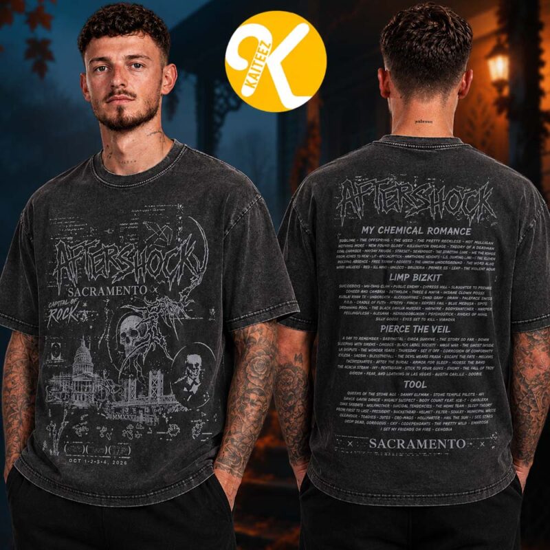 Aftershock Festival 2026 Merch In Sacramento CA On October 1 4 2026 Historical Line Up Two Sided Wash Shirt