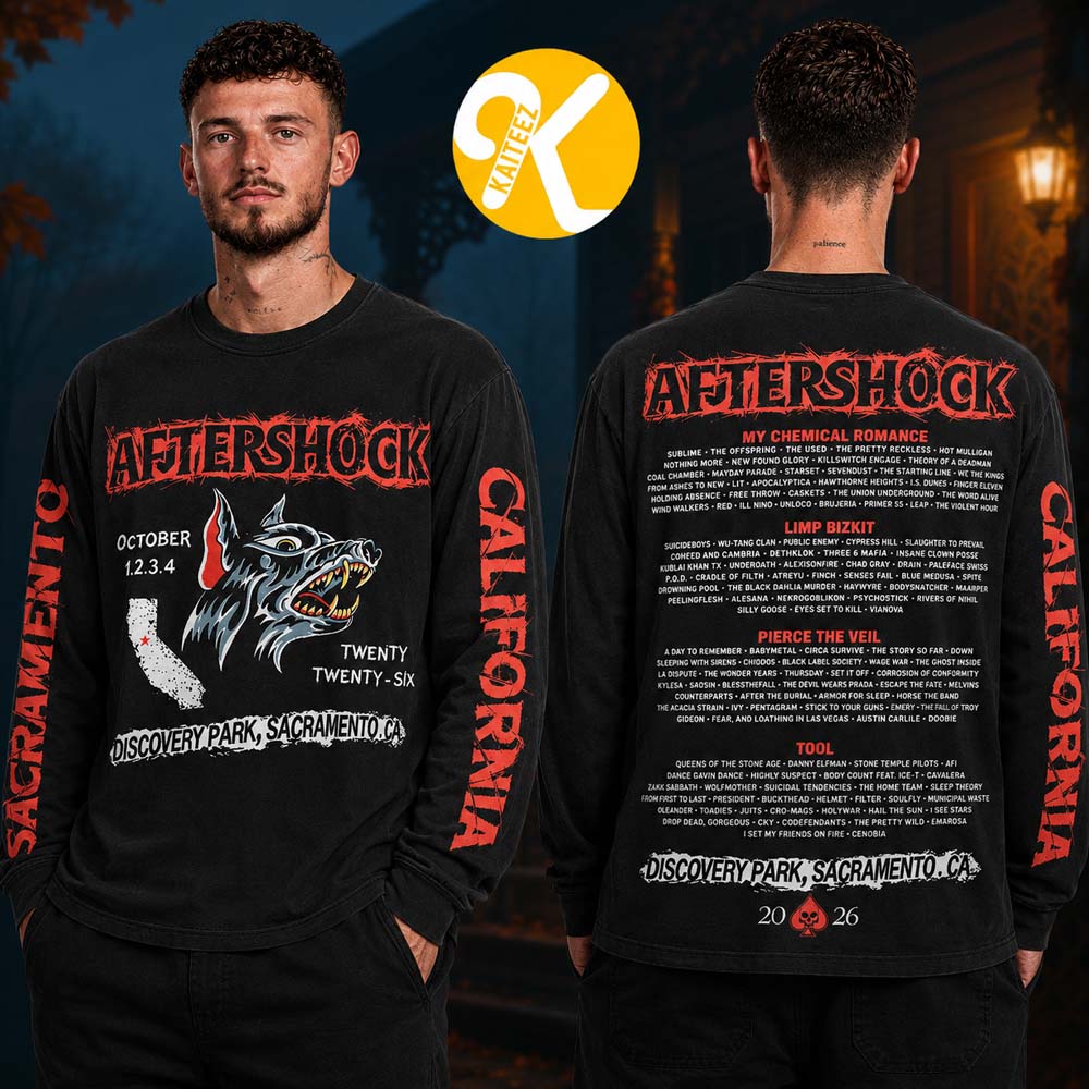 Aftershock Festival 2026 Merch In Sacramento CA On October 1-4 2026 On The Map Line Up Two Sided Unisex Longsleeve Shirt Aftershock Festival 2026 Merch In Sacramento CA On October 1-4 2026 On The Map Line Up Two Sided Unisex Longsleeve Shirt