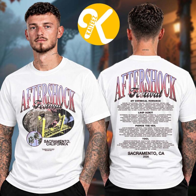 Aftershock Festival 2026 Merch In Sacramento CA On October 1 4 2026 Overbite Line Up Two Sided Unisex T Shirt