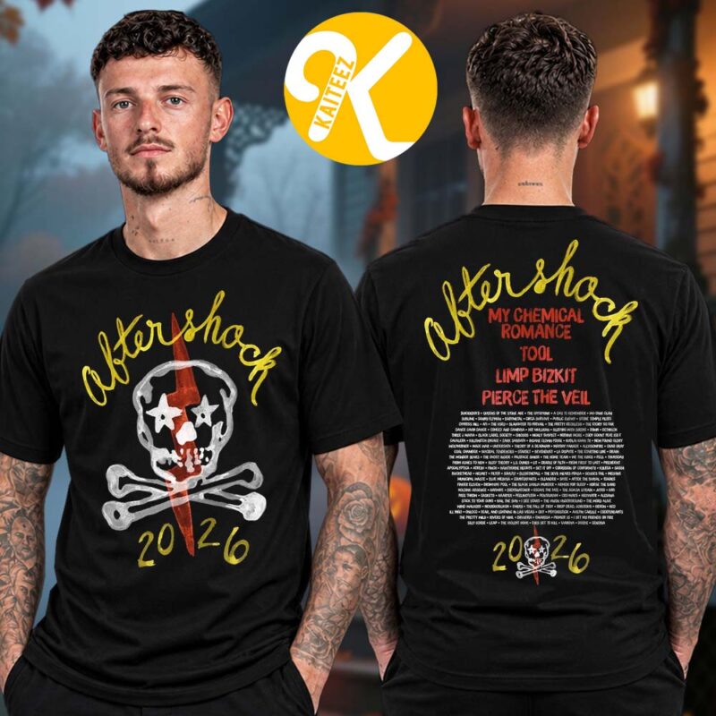 Aftershock Festival 2026 Merch In Sacramento CA On October 1 4 2026 Stardust Skull Line Up Two Sided Unisex T Shirt