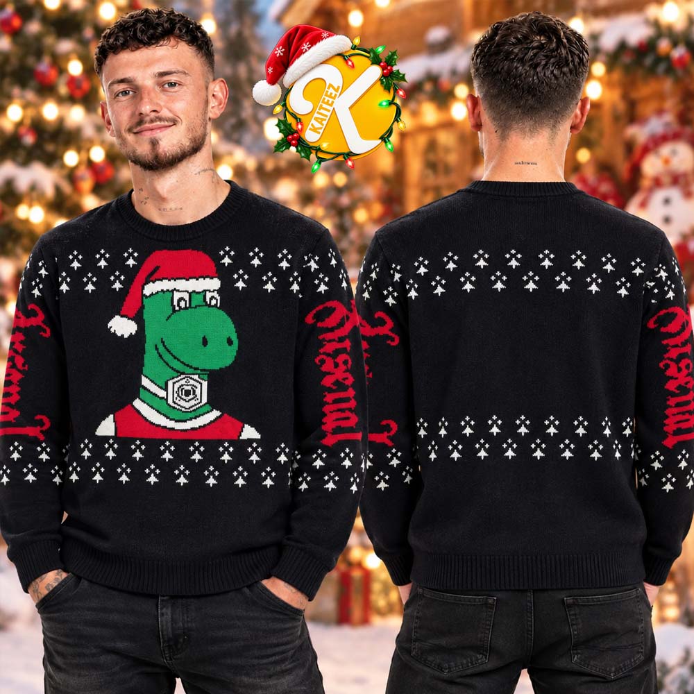 Arsenal Highbury Gunnersaurus Jumper Christmas Ugly Sweater Arsenal Highbury Gunnersaurus Jumper Christmas Ugly Sweater