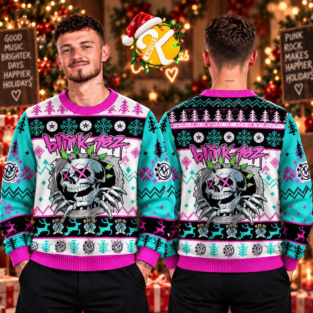 Blink 182 Pop Punk Happy Holiday Ugly Christmas Sweater Blink 182 Pop Punk Happy Holiday Ugly Christmas Sweater