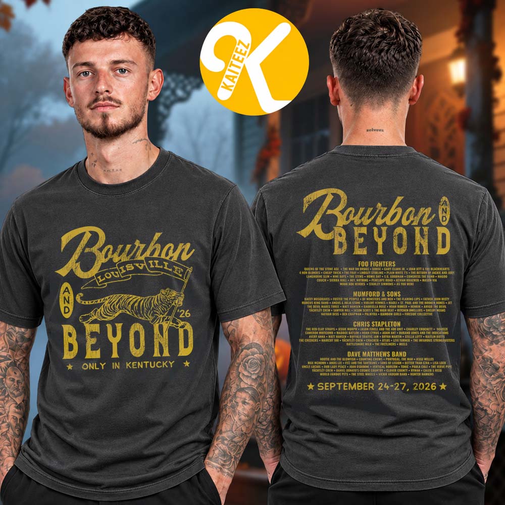 Bourbon And Beyond Festival 2026 Merch At Kentucky Expo Center In Louisville Kentucky On September 24-27 2026 Tiger Flag Line Up Two Sided Unisex T-Shirt Bourbon And Beyond Festival 2026 Merch At Kentucky Expo Center In Louisville Kentucky On September 24-27 2026 Tiger Flag Line Up Two Sided Unisex T-Shirt