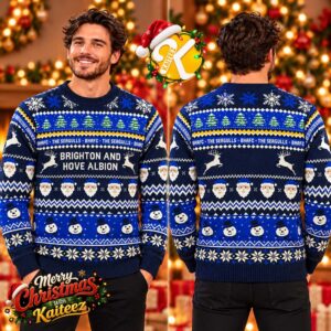 Brighton And Hove Albion BHAFC Santa Claus With Snowman Jumper Christmas Ugly Sweater