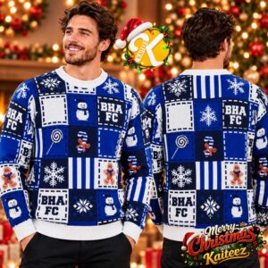 Brighton And Hove Albion Holiday BHAFC Patchwork Jumper Christmas Ugly Sweater